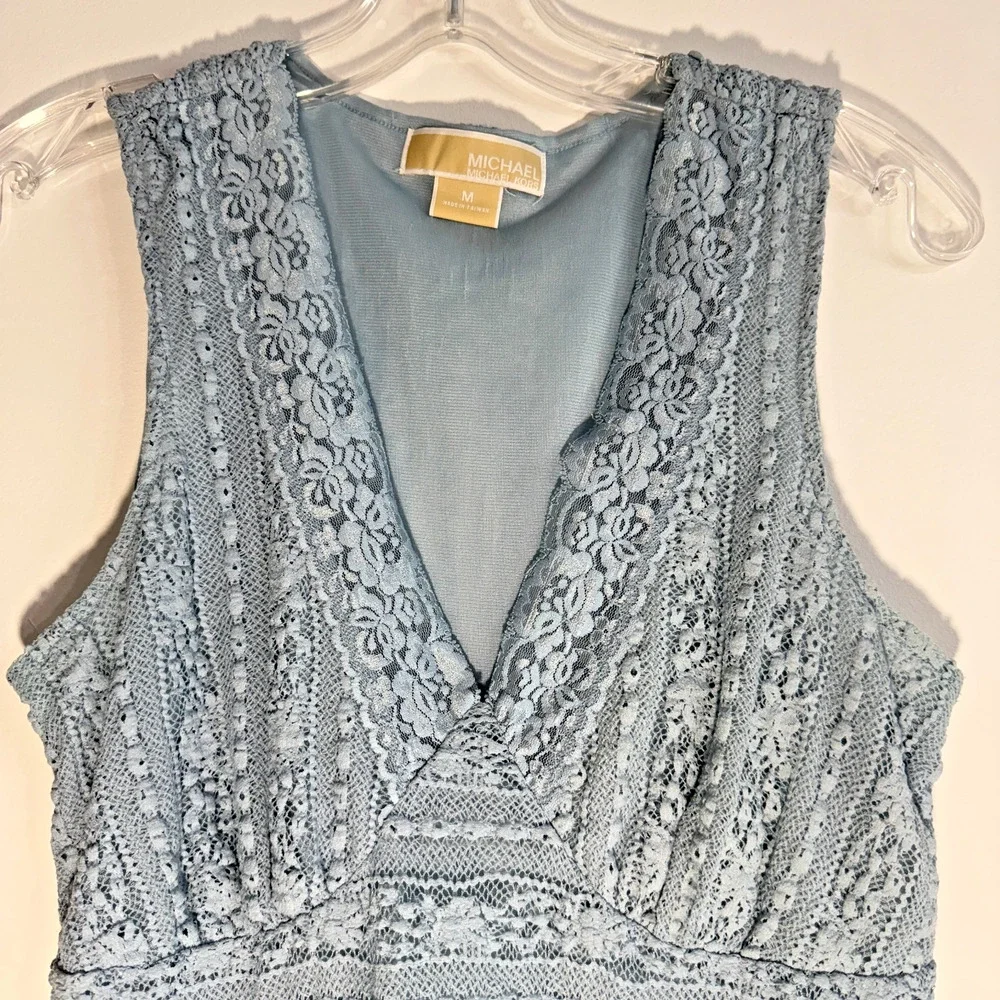 Michael Kors Lace‎ V-Neck Sleeveless Peplum Top Womens Size M Blue Romantic Boho